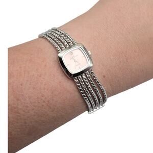 Anne Klein Diamond Accent Watch | Pink Dial & Multi-Strand Silver-Tone Bracelet